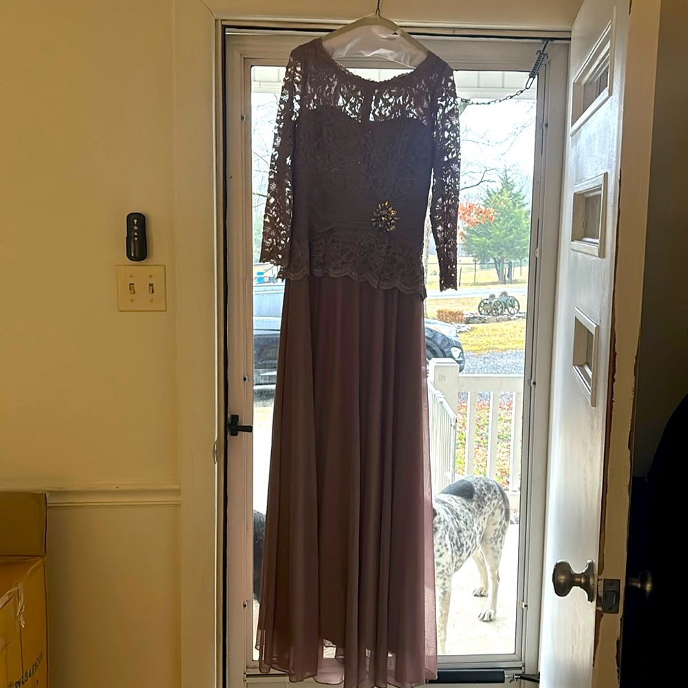 Cachet Bronze formal dress. Worn only once. Beautiful lace bodice. Chiffon skirt